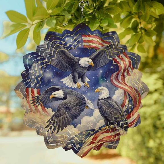 Vintage American Flag Wind Spinner for Garden Yard 10In, Independence Day Eagle Retro Mottled Animal 3D Stainless Steel Kinetic Hanging Wind Spinners Rustproof Outdoor Decor for Lawn Patio Home