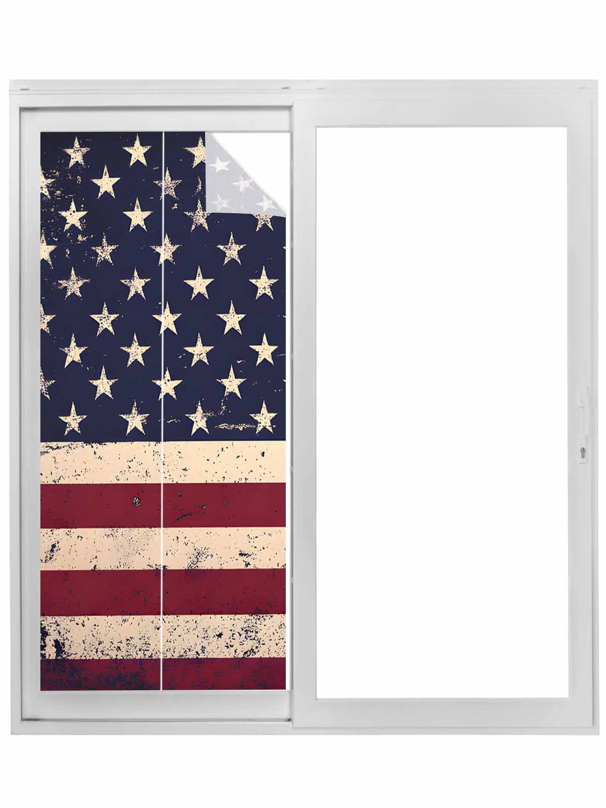 Vintage American Flag Window Privacy Film, Retro Rustic USA Flag Static ...