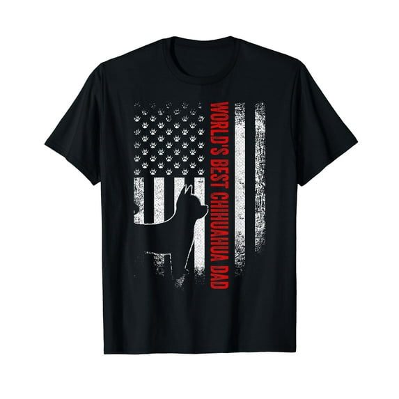 Vintage American Flag World's Best Chihuahua Dad Silhouette T-Shirt