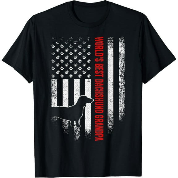 Vintage American Flag World's Best Dachshund Grandpa Funny T-Shirt