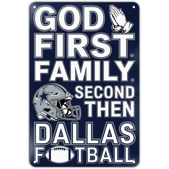 Vintage American Football Metal Tin Sign God First Family Wall Decor for Garden Yard Bar Porch Home Bedroom 8 x 12 Inch