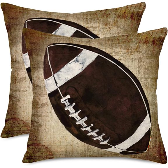 Vintage American Football Throw Pillow Cover Ball Games Sport Lover Rugby Decorative Pillow Cases Set of 2 16x16 Inch Cushion Cover for Sofa Couch
