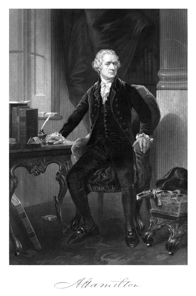 Vintage American History print of Alexander Hamilton sitting at his desk Canvas Art - John ParrotStocktrek Images (23 x 35)