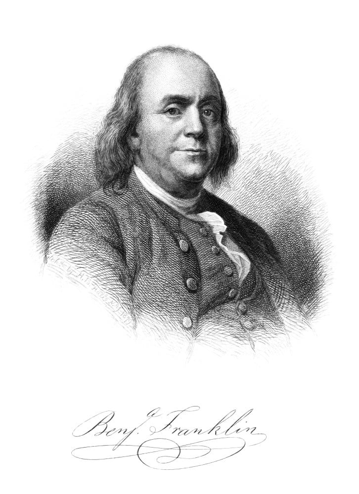 Vintage American History print of Benjamin Franklin Canvas Art - John ParrotStocktrek Images (24 x 33)