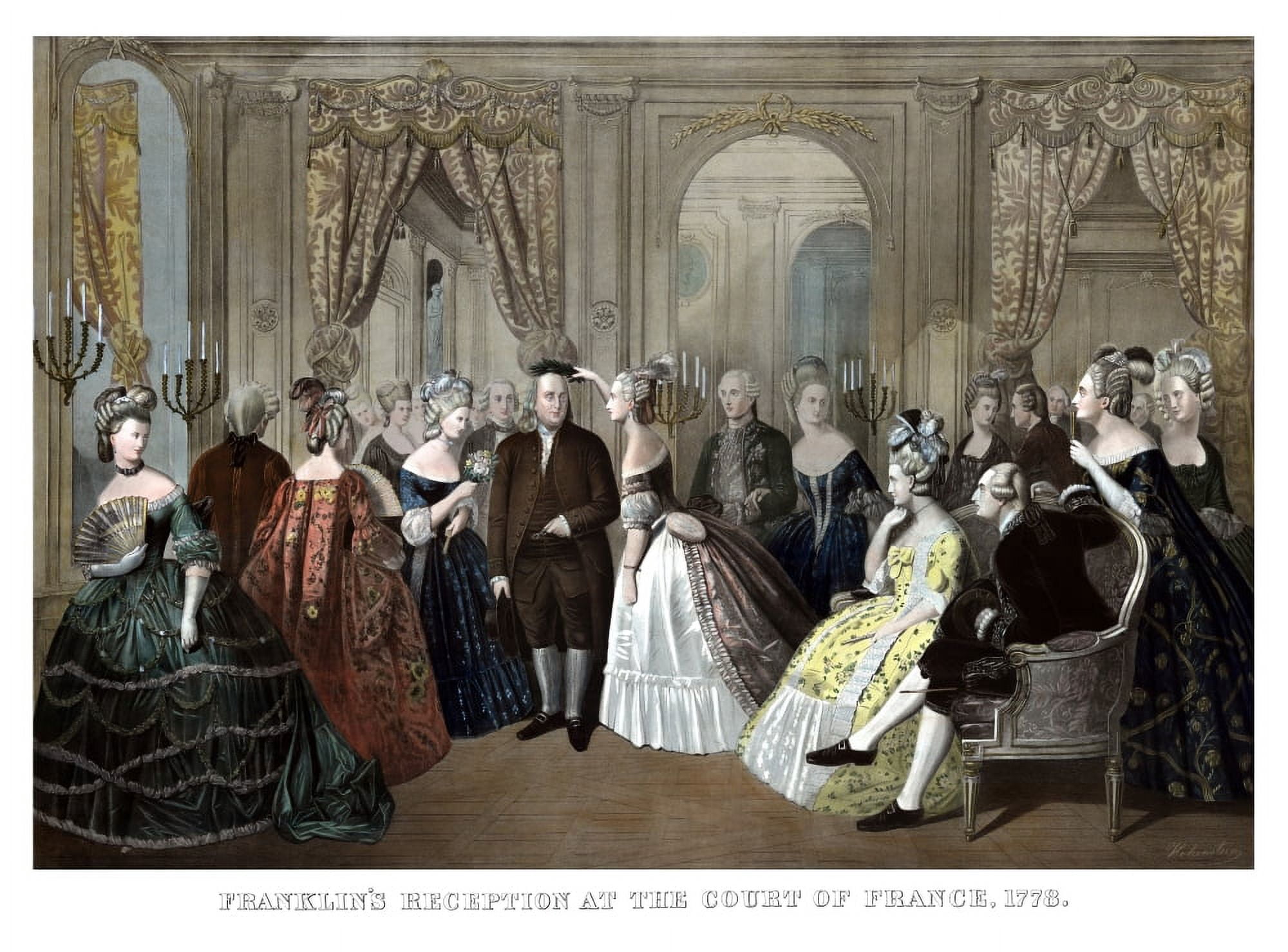 Vintage American History print of Benjamin Franklins reception by the French court Canvas Art - John ParrotStocktrek Images (33 x 24)