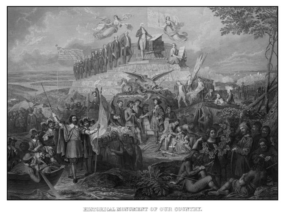 Vintage American History print of Christopher Columbus arriving in America Canvas Art - John ParrotStocktrek Images (32 x 25)