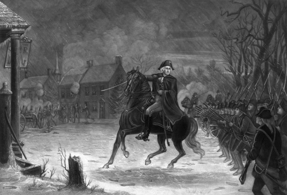 Vintage American History print of General George Washington at The Battle of Trenton Canvas Art - John ParrotStocktrek Images (17 x 12)