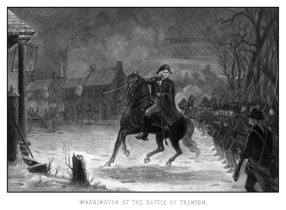 Vintage American History print of General George Washington at The Battle of Trenton Canvas Art - John ParrotStocktrek Images (33 x 24)