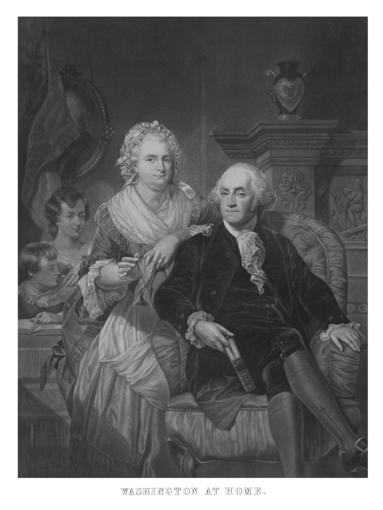 Vintage American History print of President George Washington and his family Canvas Art - John ParrotStocktrek Images (13 x 17)