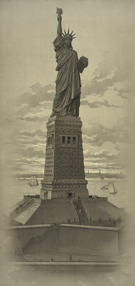 Vintage American History print of The Statue of Liberty Canvas Art - John ParrotStocktrek Images (19 x 40)