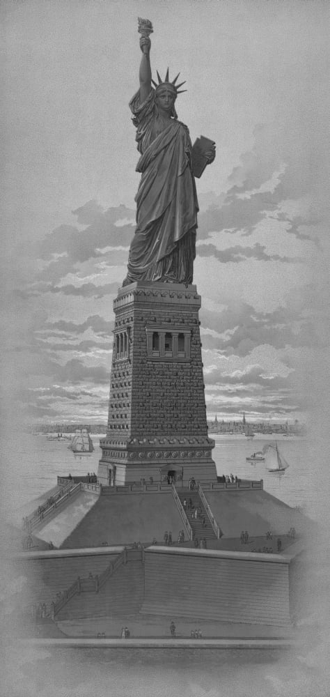 Vintage American History print of The Statue of Liberty Canvas Art - John ParrotStocktrek Images (19 x 40)