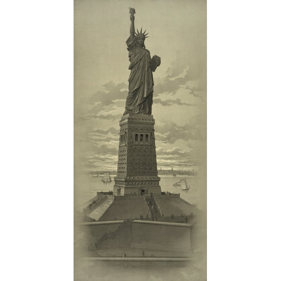 Vintage American History print of The Statue of Liberty. Poster Print (9 x 20)