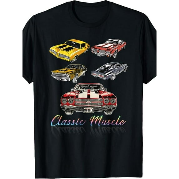 Vintage American Muscle Car Pattern T-Shirt - 100% Cotton, Breathable and Elastic, Perfect for Outdoor Activities, suitable for Easter, St. Patrick'S Day, May 5, Plus Size