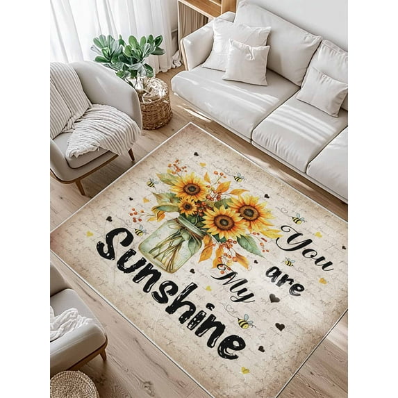 Vintage American Pastoral Area Rug for Bedroom 4x6 Ft Sunflowers Bee Farm Super Soft fuzzy Throw Rug Non-Slip Fluffy Plush Indoor Floor Carpet for Living Room Nursery Home Decor