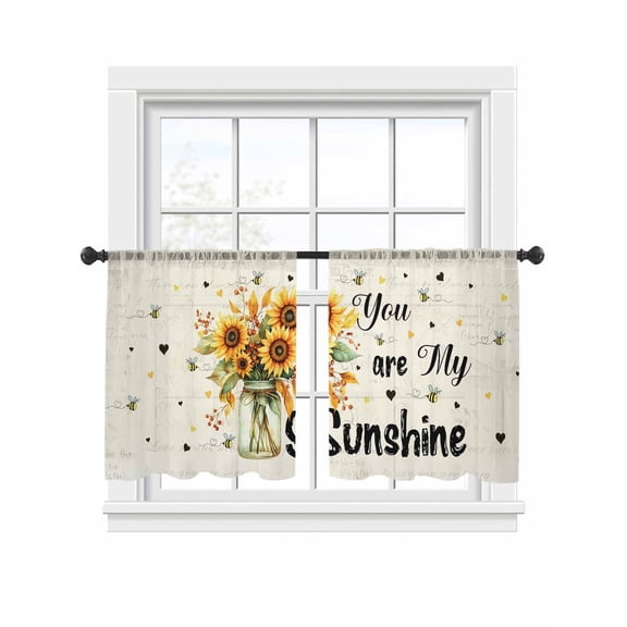 Vintage American Pastoral Sheer Curtains 2 Panels Set Sunflower Bee Farm Sheer Window Curtains Light Filtering Rod Pocket Voile Drapes for Bedroom Living Room 52"x45"