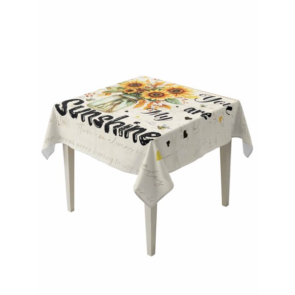 Vintage American Pastoral Table Cloth 54x54 Inch Square, Sunflower Bee Farm Waterproof Tablecloth Washable Table Cover for Party Picnic Dinner Decor