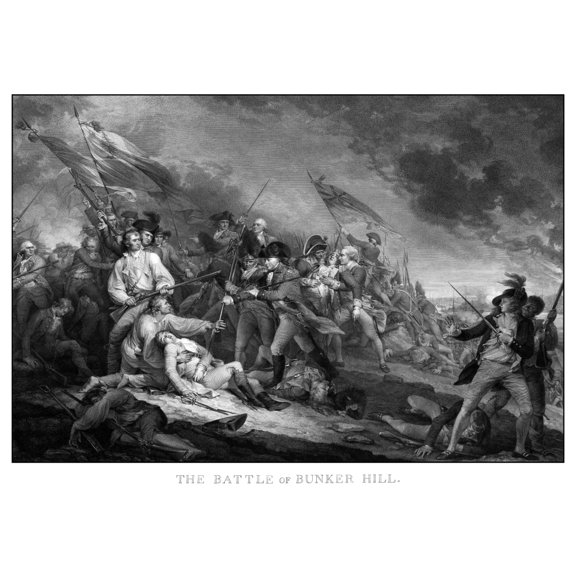 Vintage American Revolutionary War print of the Battle of Bunker Hill Canvas Art - John ParrotStocktrek Images (17 x 12)