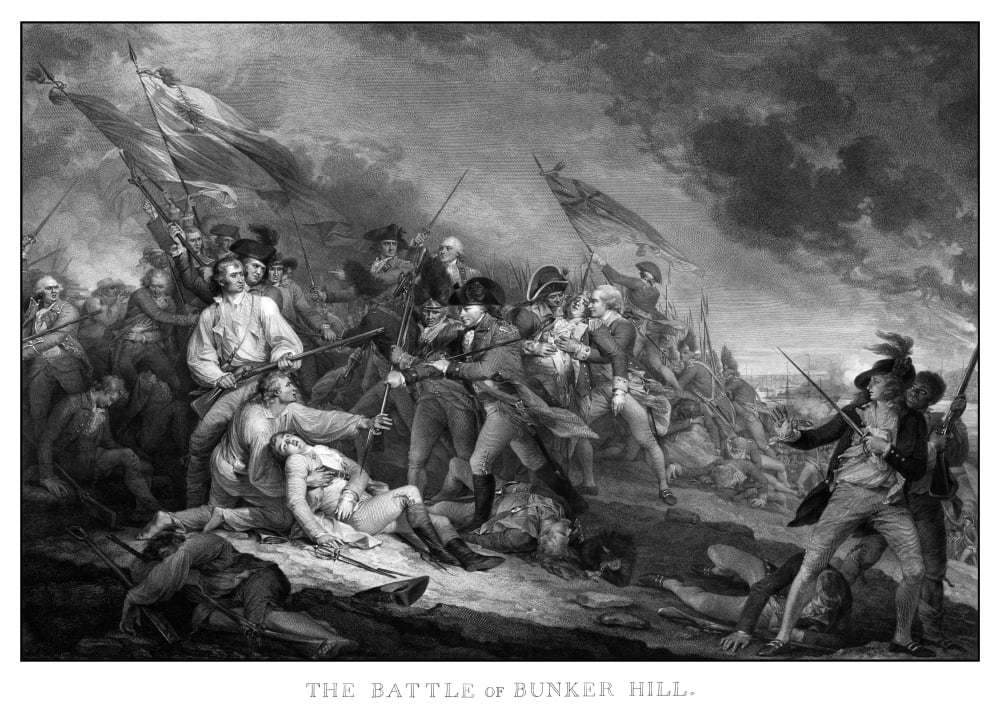 Vintage American Revolutionary War print of the Battle of Bunker Hill Canvas Art - John ParrotStocktrek Images (34 x 24)