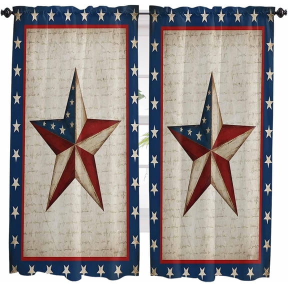 Vintage American Stars Curtains for Bedroom 63 Inches Long 2 Panels, 4th of July Independence Day Window Treatments Light Filtering Drapes with Rod Pocket for Bathroom Laundry 42"x63"
