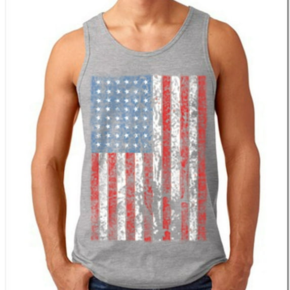 Vintage American USA Flag Distressed Printed Men's Tank Top Color Irish Green Medium