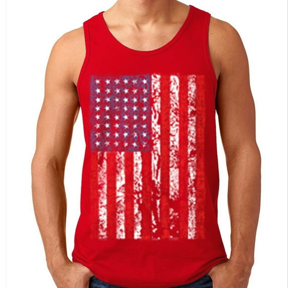 Vintage American USA Flag Distressed Printed Men's Tank Top Color Red Medium