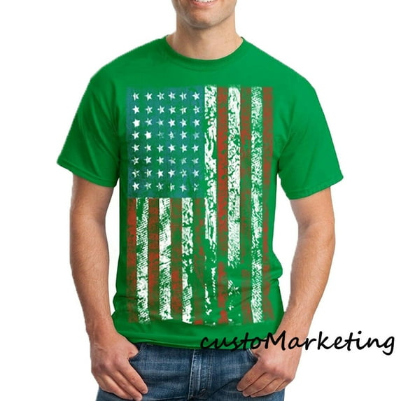 Vintage American USA Flag Print Design T-shirt Men's Tee Color Irish Green Medium