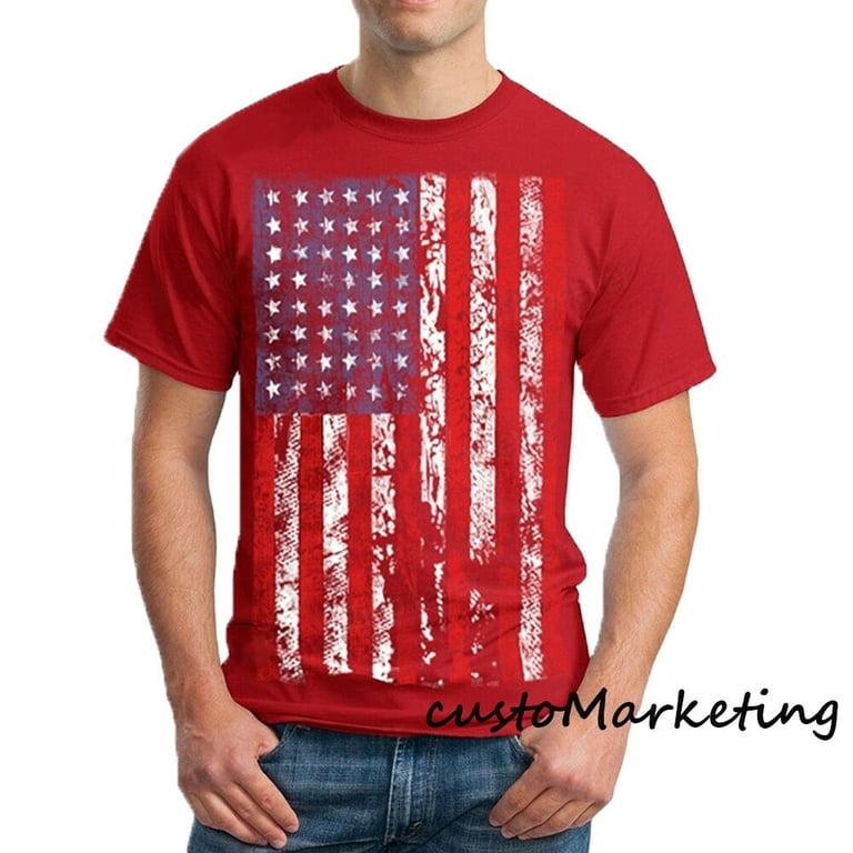 Vintage American USA Flag Print Design T-shirt Men's Tee Color Red 3X-Large