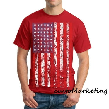 Vintage American USA Flag Print Design T-shirt Men's Tee Color Red Large