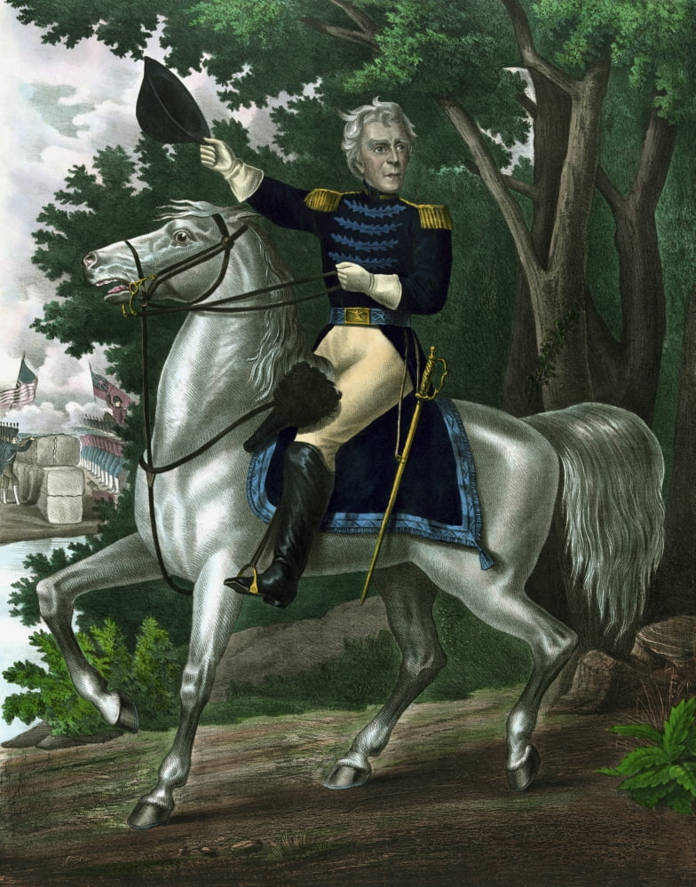 Vintage American history print of General Andrew Jackson on horseback Canvas Art - John ParrotStocktrek Images (13 x 16)