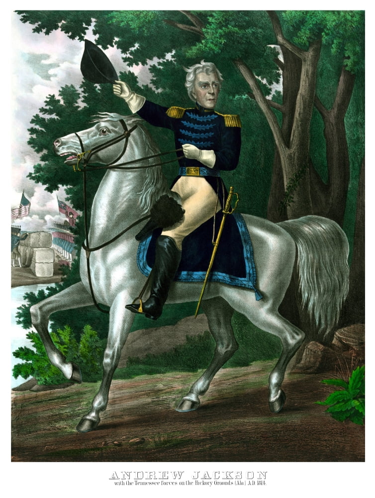 Vintage American history print of General Andrew Jackson on horseback Canvas Art - John ParrotStocktrek Images (13 x 17)