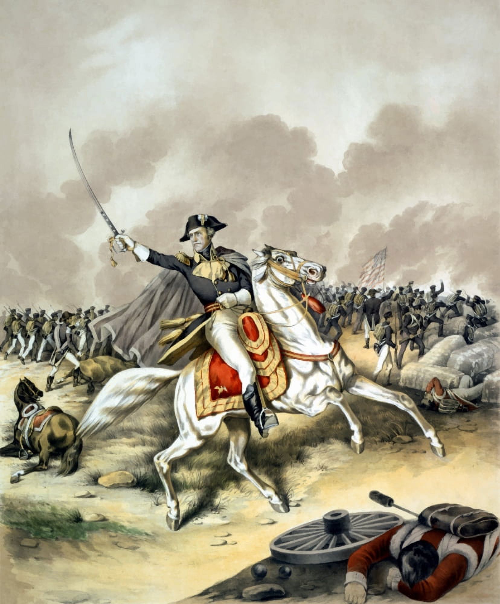 Vintage American history print of General Andrew Jackson on horseback Canvas Art - John ParrotStocktrek Images (26 x 31)