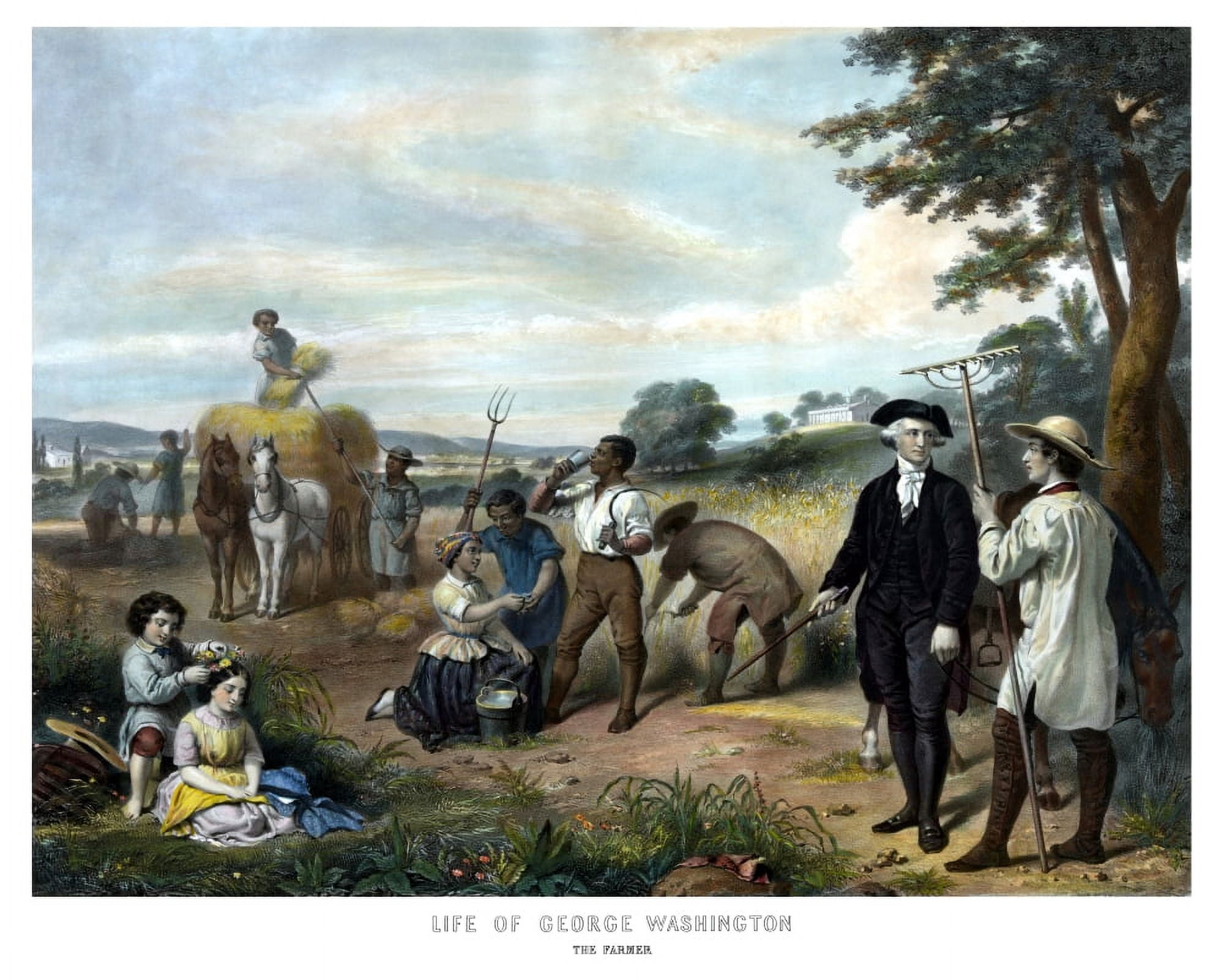 Vintage American history print of George Washington on his farm Canvas Art - John ParrotStocktrek Images (16 x 13)