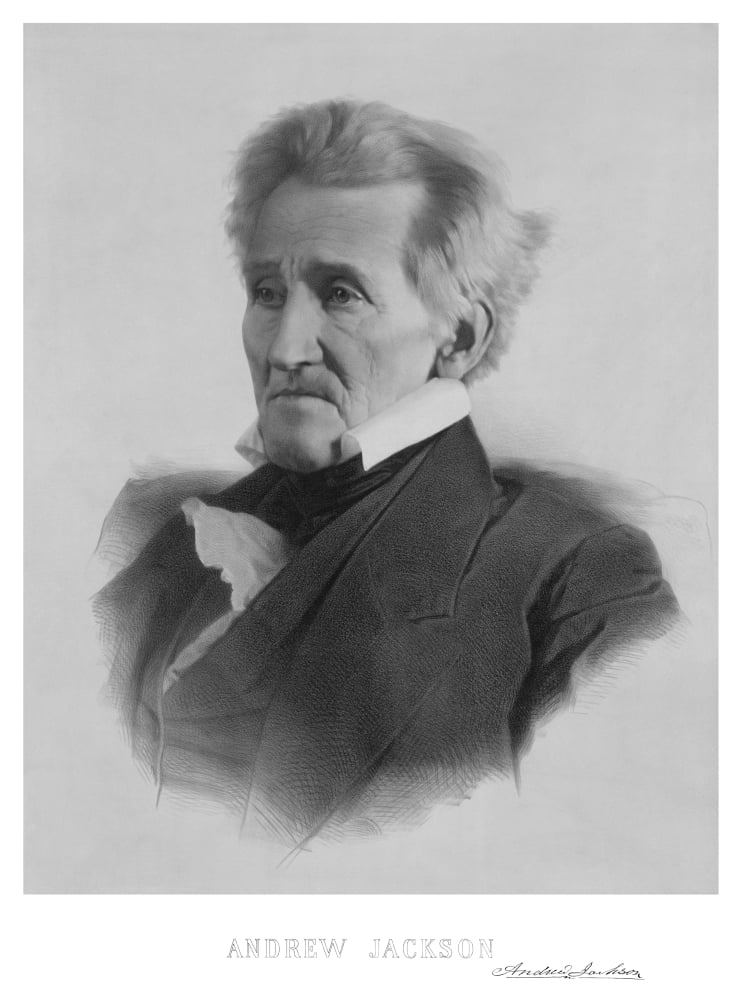 Vintage American history print of President Andrew Jackson Canvas Art - John ParrotStocktrek Images (13 x 17)