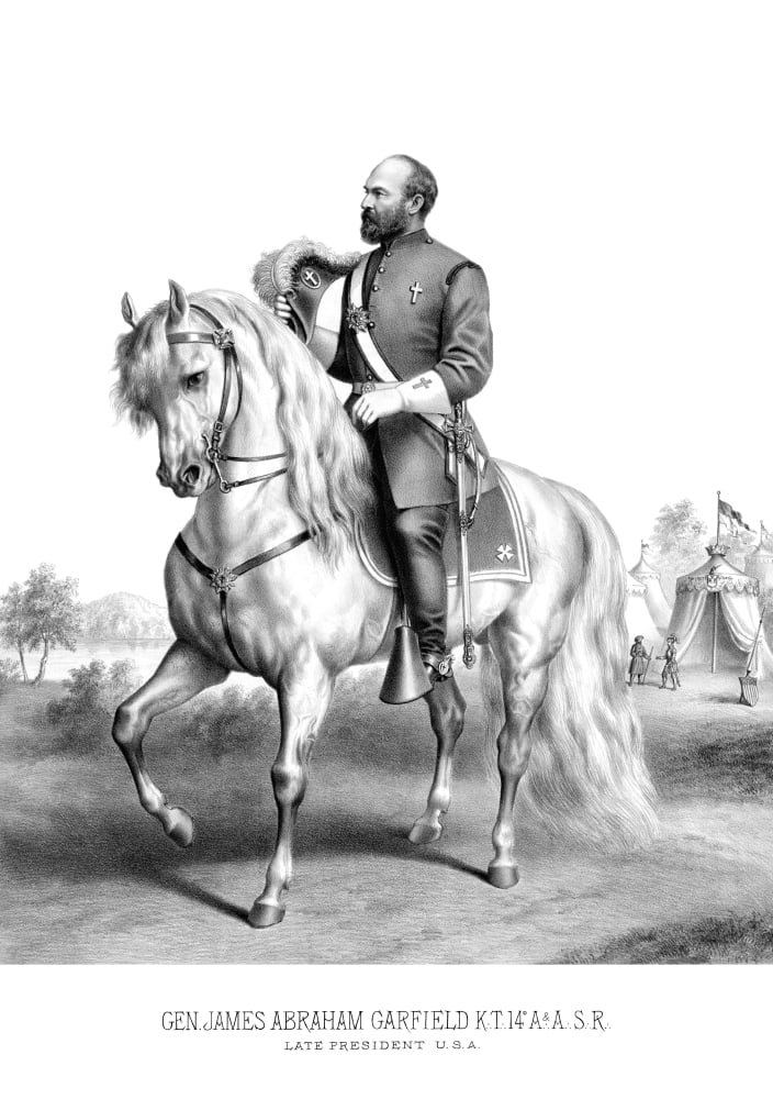 Vintage American history print of President James Garfield on horseback Canvas Art - John ParrotStocktrek Images (24 x 34)