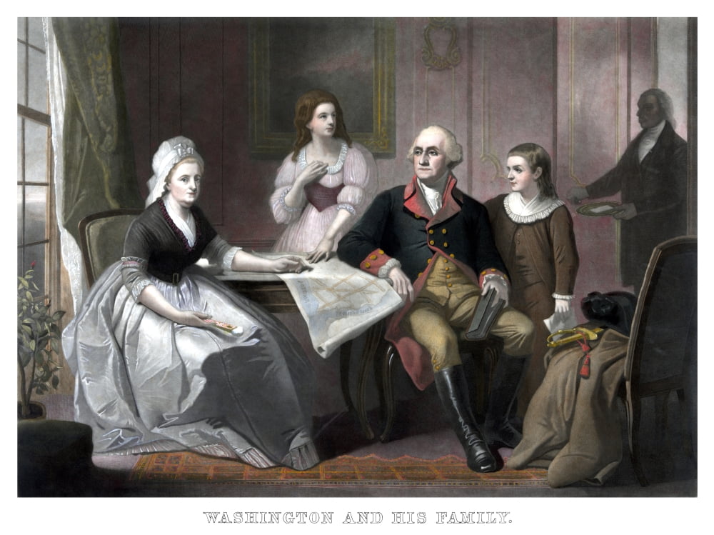 Vintage American history print of the Washington family seated at a table Canvas Art - John ParrotStocktrek Images (17 x 13)