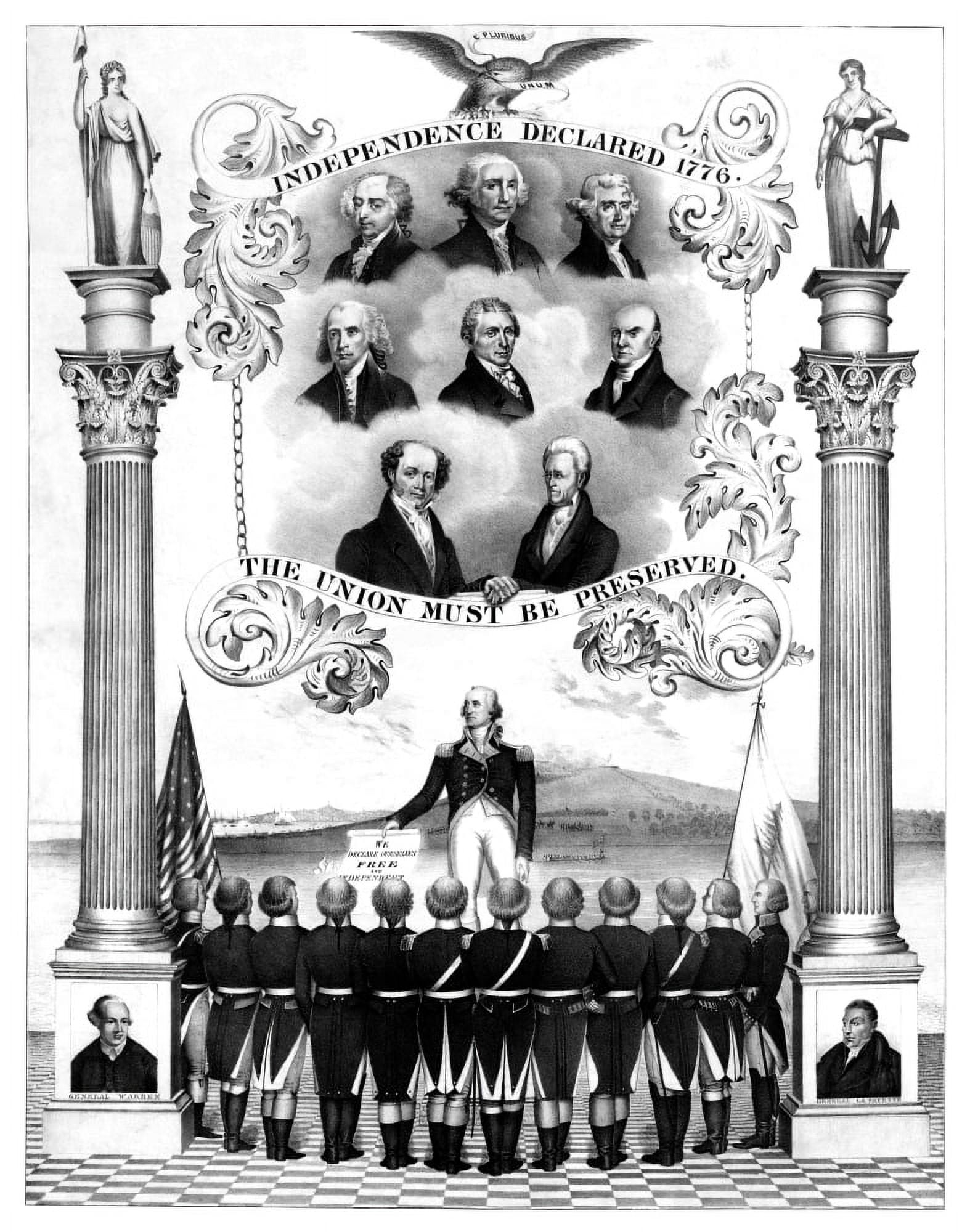 Vintage American history print of the first eight Presidents of The United States Canvas Art - John ParrotStocktrek Images (26 x 32)