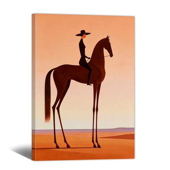 Vintage Americana Art Canvas Print Abstract Cowboy Riding Horse Wall Art Modern Western Painting Artwork for Living Room Bedroom Home Office Decor,24x36"