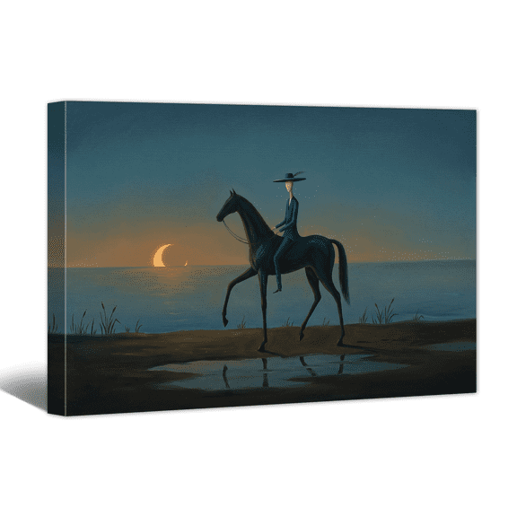 Vintage Americana Art Canvas Print Cowboy Riding Horse Painting Wall Art Horizontal Western Abstract Desert Artwork for Living Room Bedroom Home Office Decor