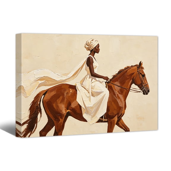 Vintage Americana Art Canvas Print Cowgirl Riding Horse Painting Wall Art Abstract Western Oil Artwork Home Decor for Living Room Bedroom Bathroom