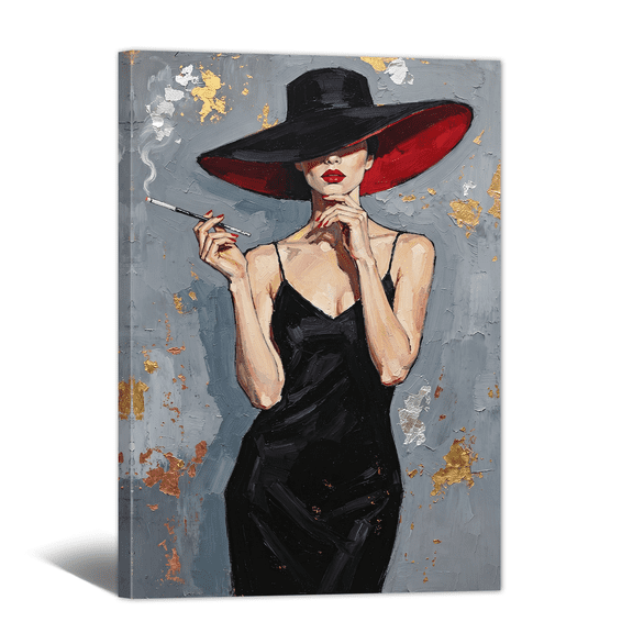 Vintage Americana Art Canvas Print Luxury Elegant Hat Lady Wall Art Abstract Retro Classic Artwork Paintings for Living Room Bedroom Home Office Decor