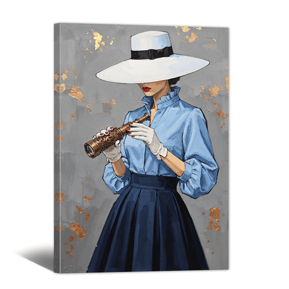 Vintage Americana Art Canvas Print Vogue Fashion Lady Painting Wall Art, Feminine Retro Style Artwork for Living Room Bedroom Home Office Decor