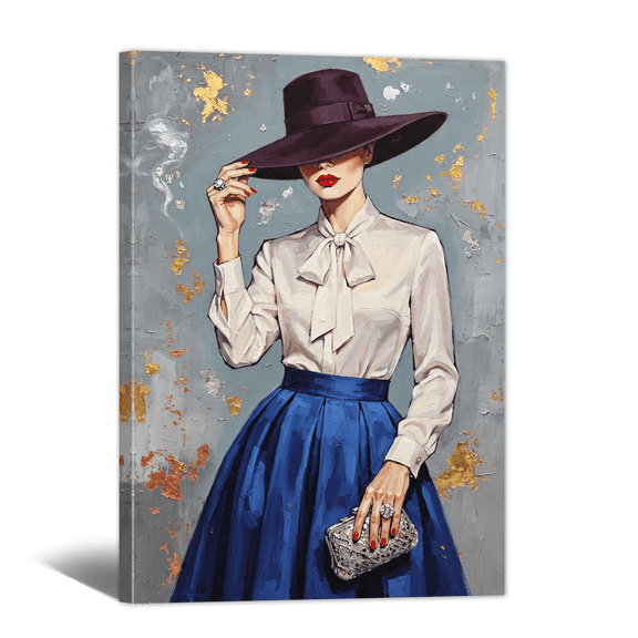 Vintage Americana Art Canvas Print Vogue Fashion Lady Painting Wall Art, Feminine Retro Style Artwork for Living Room Bedroom Home Office Decor
