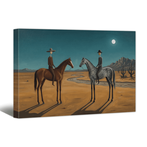 Vintage Americana Art Canvas Print Western Cowboy Horses Painting Wall Art,Minimalist Landscape Picture Artwork for Living Room Bedroom Home Office Decor