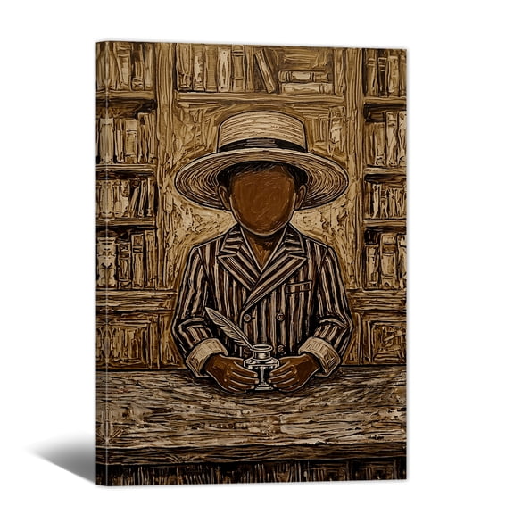 Vintage Americana Art Canvas Print Western Retro Folk Portrait Wall Art Abstract Elegant Lady Gentleman Sitting Artwork Painting for Home Decor,8x12"