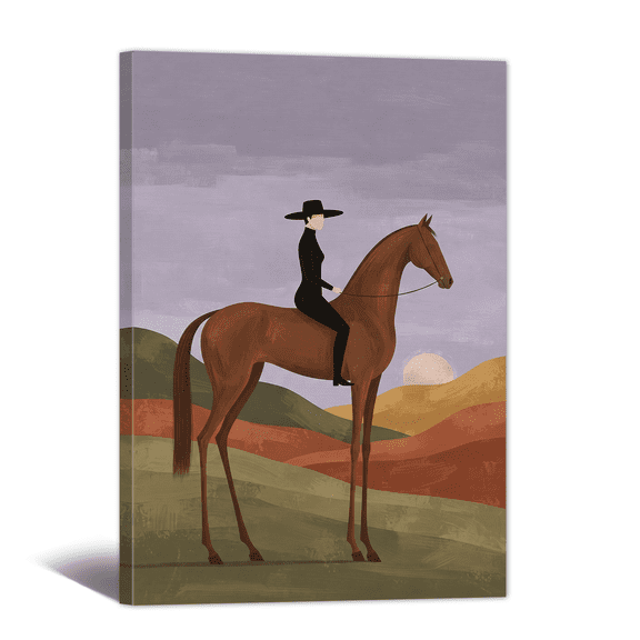 Vintage Americana Art Canvas Prints Horseman Across Desert Painting Soft Western Abstract Desert Artwork for Living Room Bedroom Home Office Decor