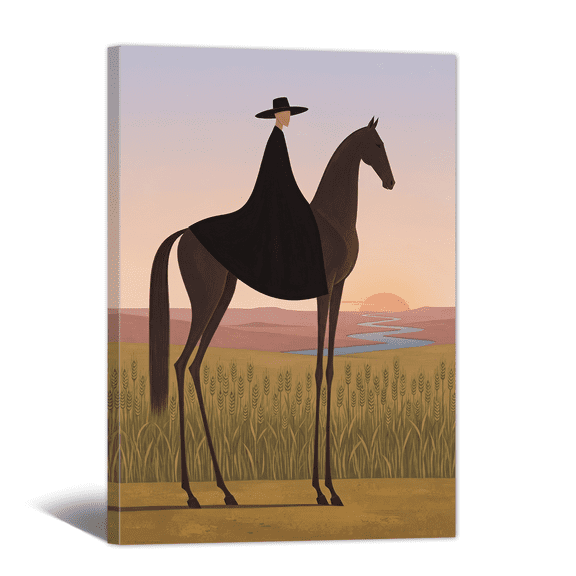 Vintage Americana Art Canvas Prints Horseman Across Desert Painting Soft Western Abstract Desert Artwork for Living Room Bedroom Home Office Decor