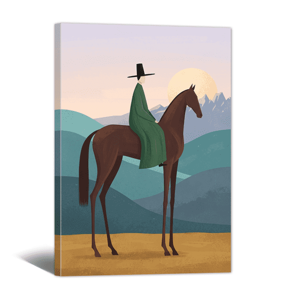 Vintage Americana Canvas Wall Art Western Horseback Rider Picture Print, Minimalist Scene Retro Artwork Painting for Living Room Bedroom Home Office Decor