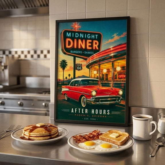 Vintage Americana Diner 1950S Route 66 Sunset Bel Air Poster , Poster Print Only
