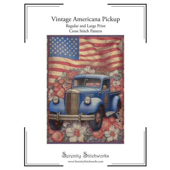 Vintage Americana Pickup Cross Stitch Pattern: Regular and Large Print Chart (Paperback)