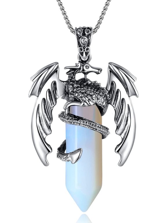 Vintage Amethyst Crystal Healing Stone Necklace for Men Women Dragon Necklace Cool Simple Retro Natural Reiki Spirtural Witch Gemstone Pendant Jewelry